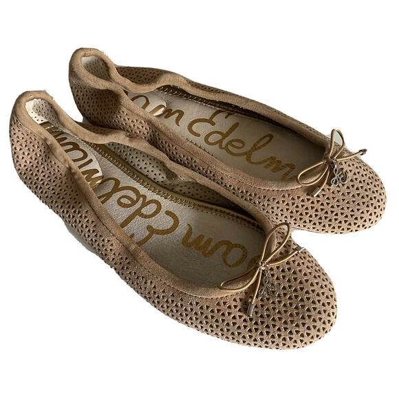 Sam Edelman Felicia 2 Ballet Flat Ballerina Beige Perforated Suede Laser Cut 10 - Picture 1 of 4